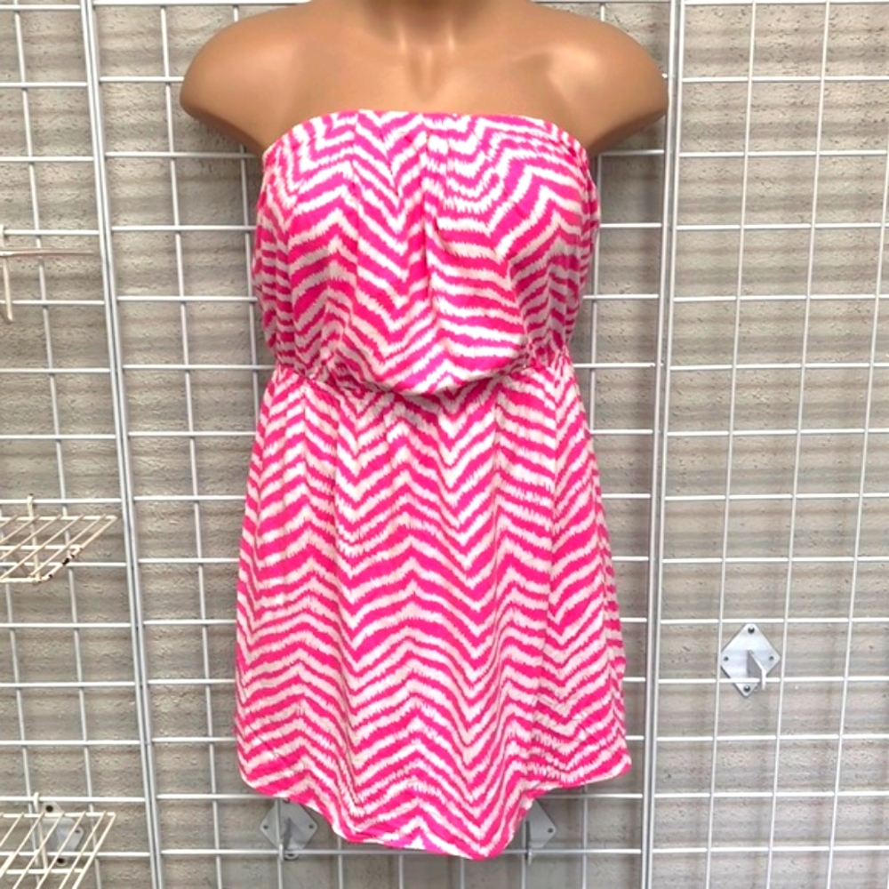 Lilly Pulitzer Pink and White Strapless Summer Dress